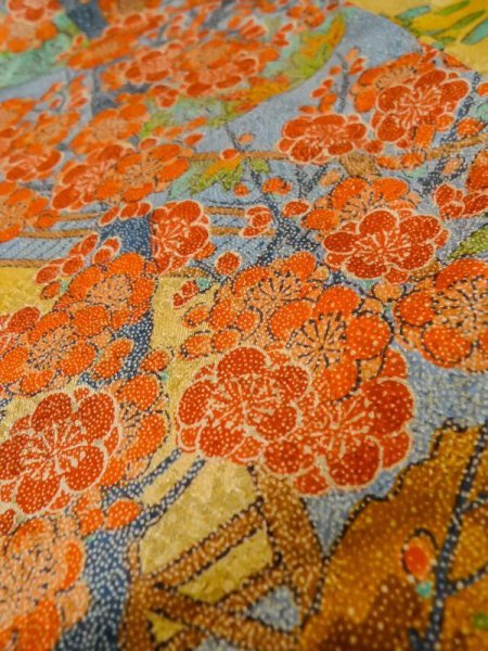 画像11: M0307G  小紋 女性用着物  シルク(正絹)  光沢のある 山吹, 桜 【中古】 【USED】 【リサイクル】 ★★★★☆ (11)