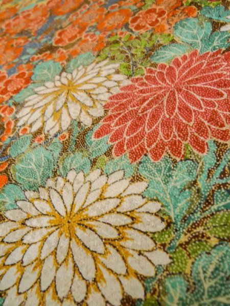 画像13: M0307G  小紋 女性用着物  シルク(正絹)  光沢のある 山吹, 桜 【中古】 【USED】 【リサイクル】 ★★★★☆ (13)