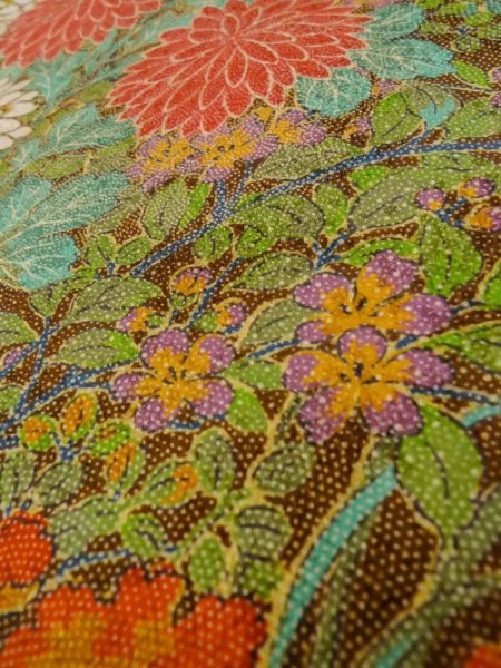画像14: M0307G  小紋 女性用着物  シルク(正絹)  光沢のある 山吹, 桜 【中古】 【USED】 【リサイクル】 ★★★★☆ (14)