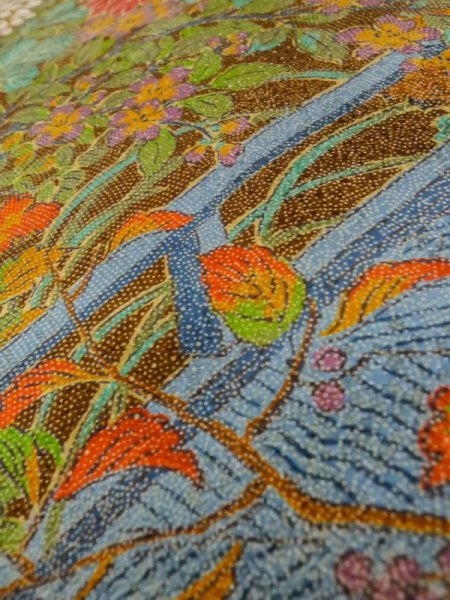 画像15: M0307G  小紋 女性用着物  シルク(正絹)  光沢のある 山吹, 桜 【中古】 【USED】 【リサイクル】 ★★★★☆ (15)