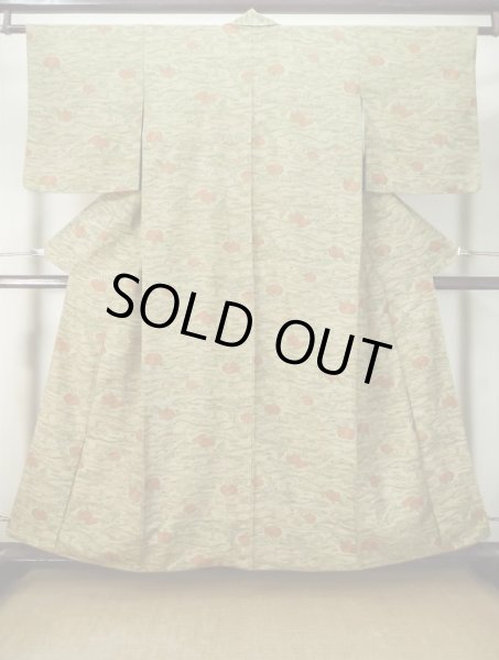 画像1: M0307L  小紋 女性用着物  シルク（正絹） 淡い 薄い トープ, 抽象的模様 【中古】 【USED】 【リサイクル】 ★★☆☆☆ (1)