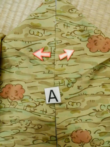 画像14: M0307L  小紋 女性用着物  シルク(正絹) 淡い 薄い トープ, 抽象的模様 【中古】 【USED】 【リサイクル】 ★★☆☆☆ (14)