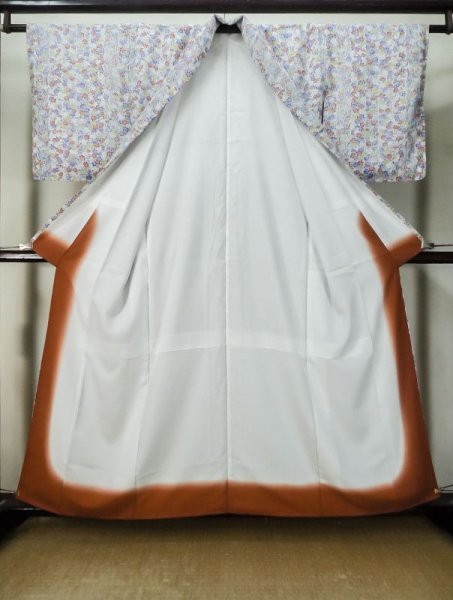 画像2: M0307M  小紋 女性用着物  シルク(正絹)   白, 花 【中古】 【USED】 【リサイクル】 ★★★☆☆ (2)