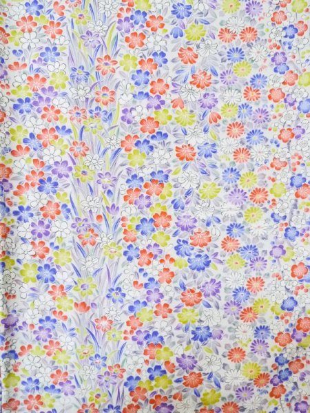 画像4: M0307M  小紋 女性用着物  シルク(正絹)   白, 花 【中古】 【USED】 【リサイクル】 ★★★☆☆ (4)