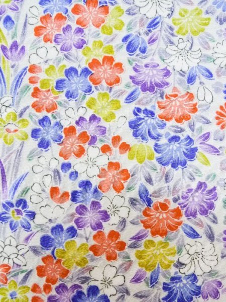 画像6: M0307M  小紋 女性用着物  シルク(正絹)   白, 花 【中古】 【USED】 【リサイクル】 ★★★☆☆ (6)