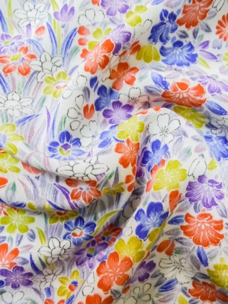 画像11: M0307M  小紋 女性用着物  シルク(正絹)   白, 花 【中古】 【USED】 【リサイクル】 ★★★☆☆ (11)