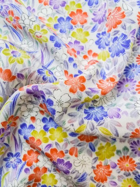 画像12: M0307M  小紋 女性用着物  シルク(正絹)   白, 花 【中古】 【USED】 【リサイクル】 ★★★☆☆ (12)