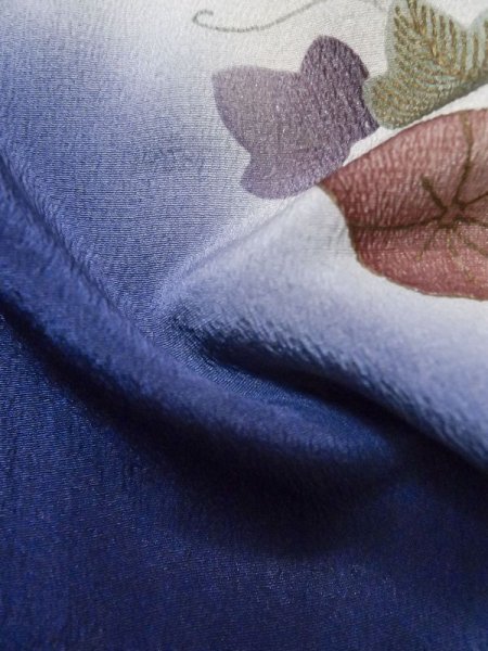 画像12: M0308C  単衣 女性用着物 朝顔柄 シルク(正絹)  淡い 水色, 花 【中古】 【USED】 【リサイクル】 ★★☆☆☆ (12)