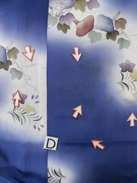 画像18: M0308C  単衣 女性用着物 朝顔柄 シルク(正絹)  淡い 水色, 花 【中古】 【USED】 【リサイクル】 ★★☆☆☆ (18)