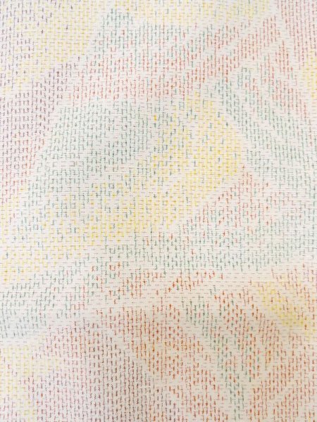 画像5: M0315B Mint  紬 女性用着物  シルク（正絹） 淡い 薄い マルチカラー, 幾何学模様 【中古】 【USED】 【リサイクル】 ★★★★☆ (5)