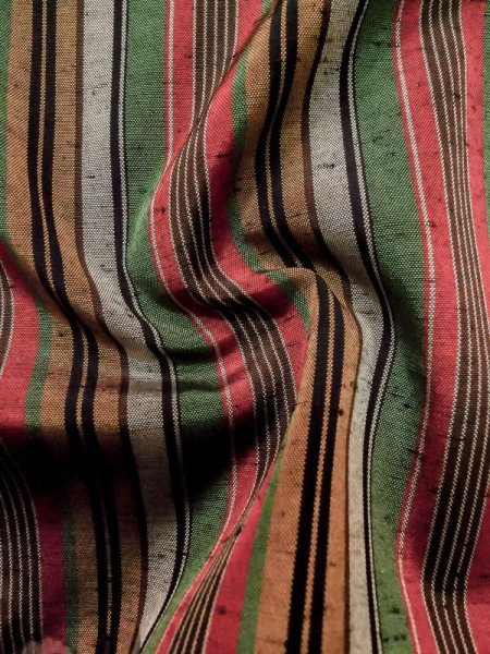 画像9: M0315S  紬 女性用着物  シルク(正絹)   マルチカラー, 縞 【中古】 【USED】 【リサイクル】 ★★☆☆☆ (9)