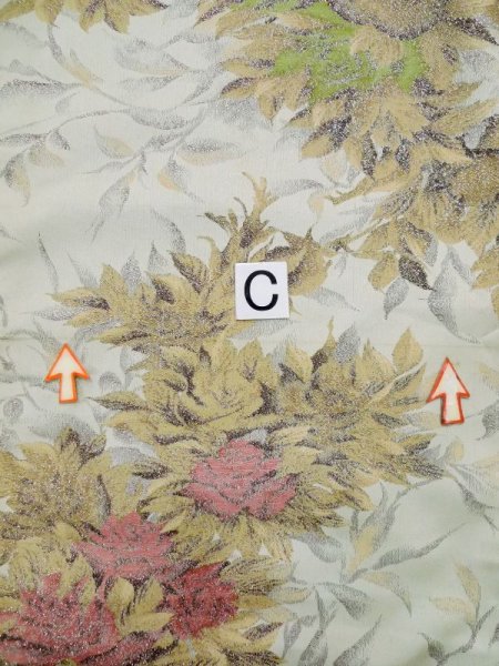 画像16: M0315U  織 女性用着物  シルク（正絹）   アイボリー, バラ 【中古】 【USED】 【リサイクル】 ★★☆☆☆ (16)