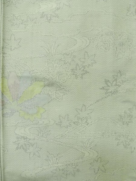 画像4: M0315Z  紬 女性用着物  シルク(正絹) 淡い 薄い 黄緑色, 花 【中古】 【USED】 【リサイクル】 ★★☆☆☆ (4)