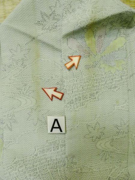 画像14: M0315Z  紬 女性用着物  シルク(正絹) 淡い 薄い 黄緑色, 花 【中古】 【USED】 【リサイクル】 ★★☆☆☆ (14)