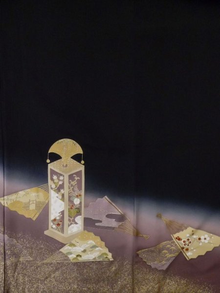 画像7: M0328C Mint  留袖 女性用着物 比翼仕立て、投扇興 シルク(正絹)   黒, ぼたん 【中古】 【USED】 【リサイクル】 ★★★★☆ (7)