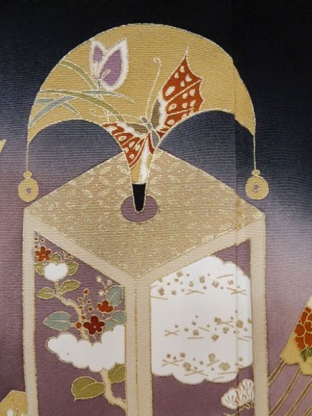 画像8: M0328C Mint  留袖 女性用着物 比翼仕立て、投扇興 シルク(正絹)   黒, ぼたん 【中古】 【USED】 【リサイクル】 ★★★★☆ (8)