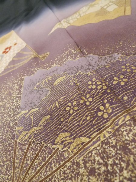 画像15: M0328C Mint  留袖 女性用着物 比翼仕立て、投扇興 シルク(正絹)   黒, ぼたん 【中古】 【USED】 【リサイクル】 ★★★★☆ (15)