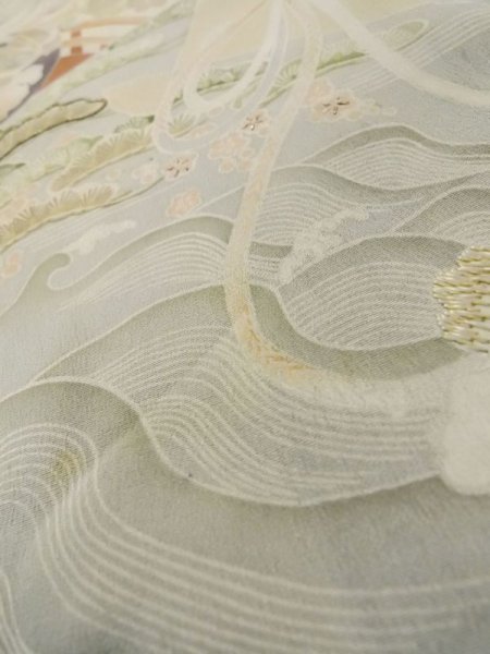 画像16: M0328F  留袖 女性用着物 染分け シルク（正絹）   黒, ぼたん 【中古】 【USED】 【リサイクル】 ★★☆☆☆ (16)