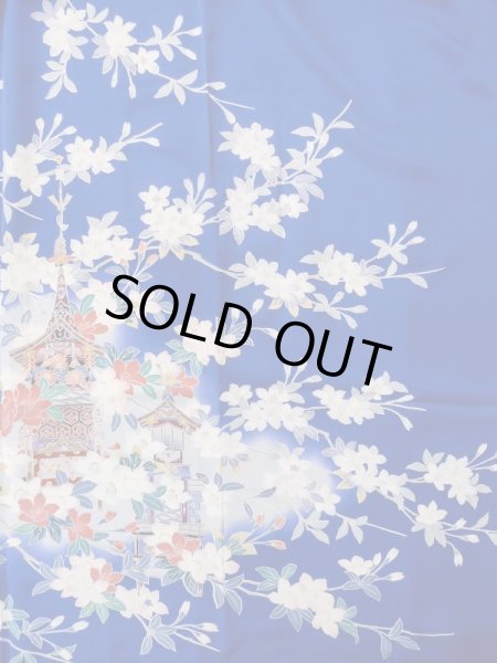 画像6: M0328I  振袖 女性用着物 山車柄 シルク（正絹）   青, 桜 【中古】 【USED】 【リサイクル】 ★★☆☆☆ (6)