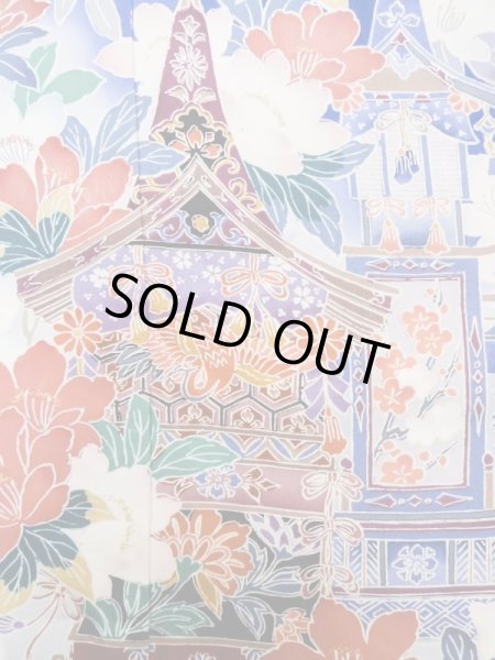 画像8: M0328I  振袖 女性用着物 山車柄 シルク（正絹）   青, 桜 【中古】 【USED】 【リサイクル】 ★★☆☆☆ (8)