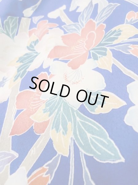 画像13: M0328I  振袖 女性用着物 山車柄 シルク（正絹）   青, 桜 【中古】 【USED】 【リサイクル】 ★★☆☆☆ (13)