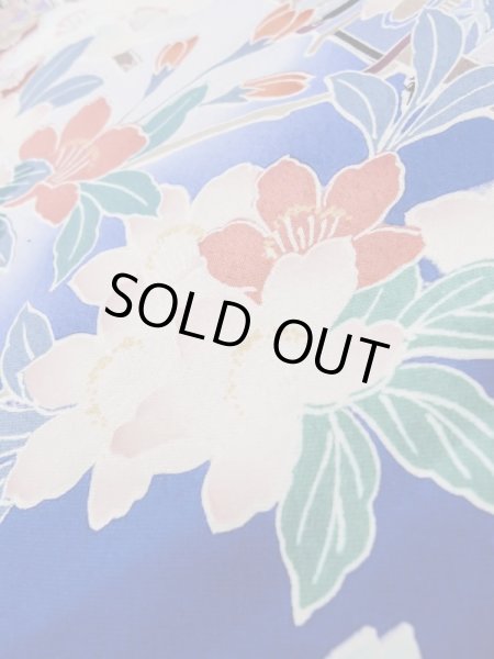 画像17: M0328I  振袖 女性用着物 山車柄 シルク（正絹）   青, 桜 【中古】 【USED】 【リサイクル】 ★★☆☆☆ (17)