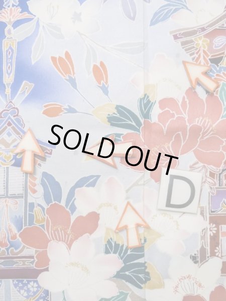 画像23: M0328I  振袖 女性用着物 山車柄 シルク（正絹）   青, 桜 【中古】 【USED】 【リサイクル】 ★★☆☆☆ (23)