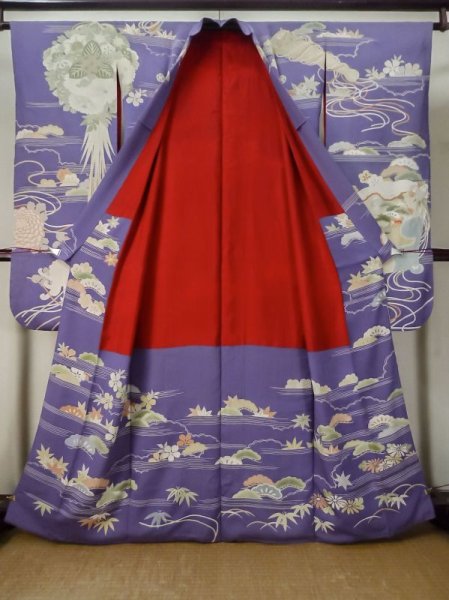 画像4: M0328L  振袖 女性用着物  シルク(正絹)  淡い アイボリー, 花 淡い【中古】 【USED】 【リサイクル】 ★☆☆☆☆ (4)