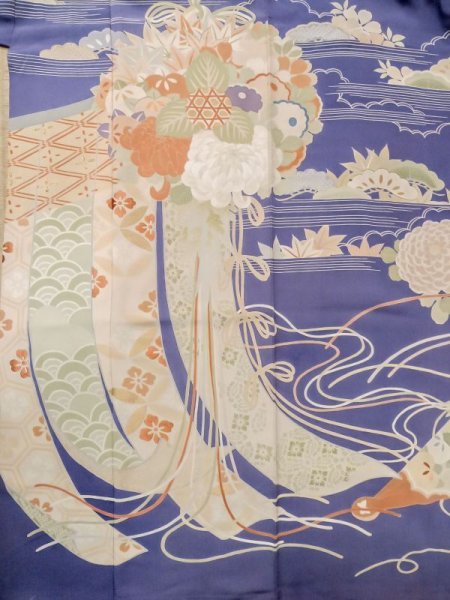 画像6: M0328L  振袖 女性用着物  シルク(正絹)  淡い アイボリー, 花 淡い【中古】 【USED】 【リサイクル】 ★☆☆☆☆ (6)