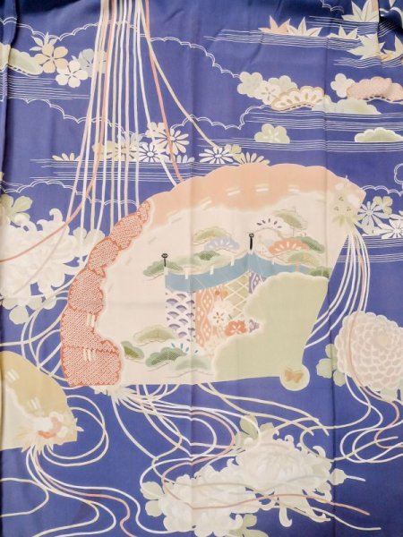 画像7: M0328L  振袖 女性用着物  シルク(正絹)  淡い アイボリー, 花 淡い【中古】 【USED】 【リサイクル】 ★☆☆☆☆ (7)