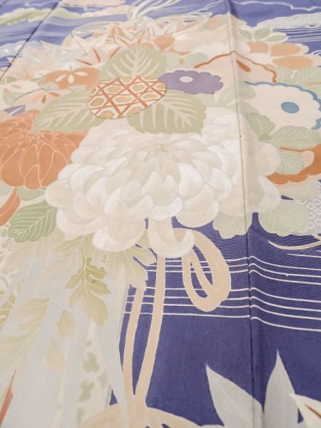 画像12: M0328L  振袖 女性用着物  シルク(正絹)  淡い アイボリー, 花 淡い【中古】 【USED】 【リサイクル】 ★☆☆☆☆ (12)