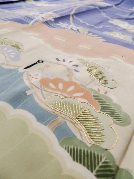 画像19: M0328L  振袖 女性用着物  シルク(正絹)  淡い アイボリー, 花 淡い【中古】 【USED】 【リサイクル】 ★☆☆☆☆ (19)