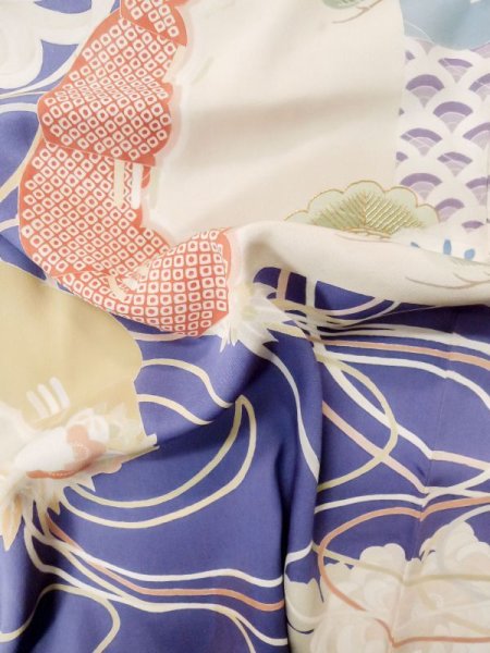 画像21: M0328L  振袖 女性用着物  シルク(正絹)  淡い アイボリー, 花 淡い【中古】 【USED】 【リサイクル】 ★☆☆☆☆ (21)