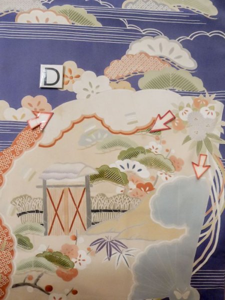 画像26: M0328L  振袖 女性用着物  シルク(正絹)  淡い アイボリー, 花 淡い【中古】 【USED】 【リサイクル】 ★☆☆☆☆ (26)