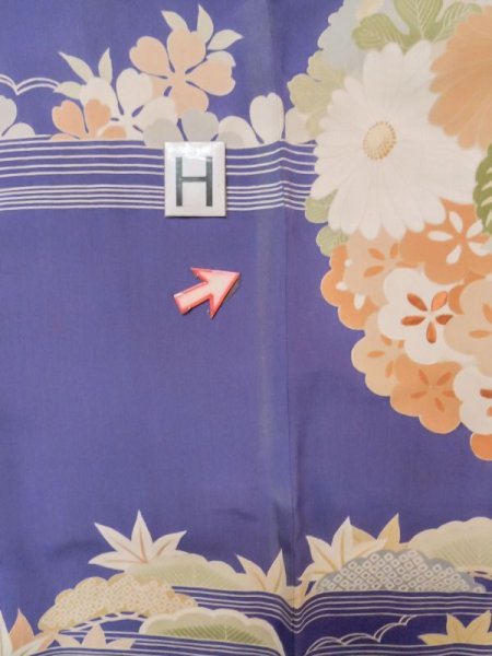 画像30: M0328L  振袖 女性用着物  シルク(正絹)  淡い アイボリー, 花 淡い【中古】 【USED】 【リサイクル】 ★☆☆☆☆ (30)