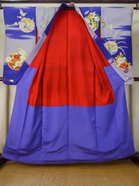 画像4: M0328M  訪問着 女性用着物  シルク(正絹) 淡い 紫み 青, ぼたん 淡い【中古】 【USED】 【リサイクル】 ★★☆☆☆ (4)