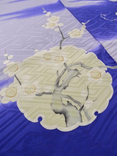 画像14: M0328M  訪問着 女性用着物  シルク(正絹) 淡い 紫み 青, ぼたん 淡い【中古】 【USED】 【リサイクル】 ★★☆☆☆ (14)