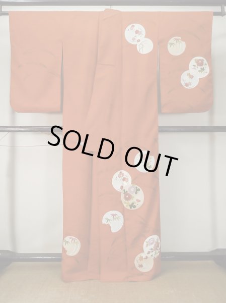 画像3: M0328O  付下げ 女性用着物  シルク(正絹)   橙色, ぼたん 【中古】 【USED】 【リサイクル】 ★★☆☆☆ (3)