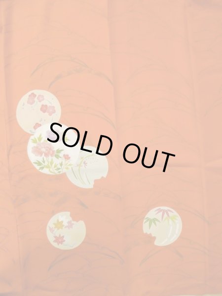 画像5: M0328O  付下げ 女性用着物  シルク(正絹)   橙色, ぼたん 【中古】 【USED】 【リサイクル】 ★★☆☆☆ (5)