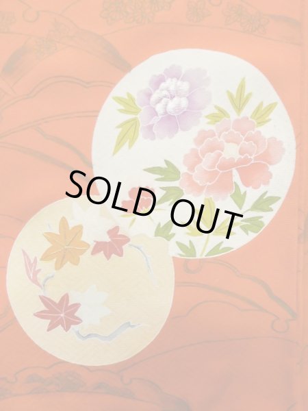 画像6: M0328O  付下げ 女性用着物  シルク(正絹)   橙色, ぼたん 【中古】 【USED】 【リサイクル】 ★★☆☆☆ (6)