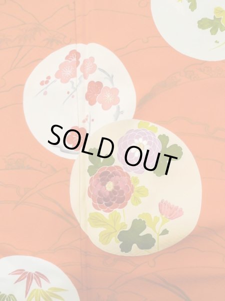 画像7: M0328O  付下げ 女性用着物  シルク(正絹)   橙色, ぼたん 【中古】 【USED】 【リサイクル】 ★★☆☆☆ (7)