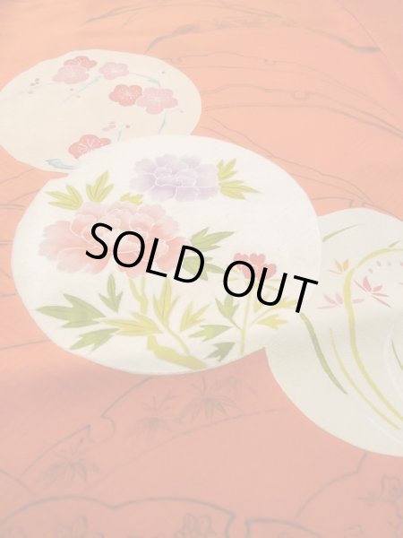 画像9: M0328O  付下げ 女性用着物  シルク(正絹)   橙色, ぼたん 【中古】 【USED】 【リサイクル】 ★★☆☆☆ (9)