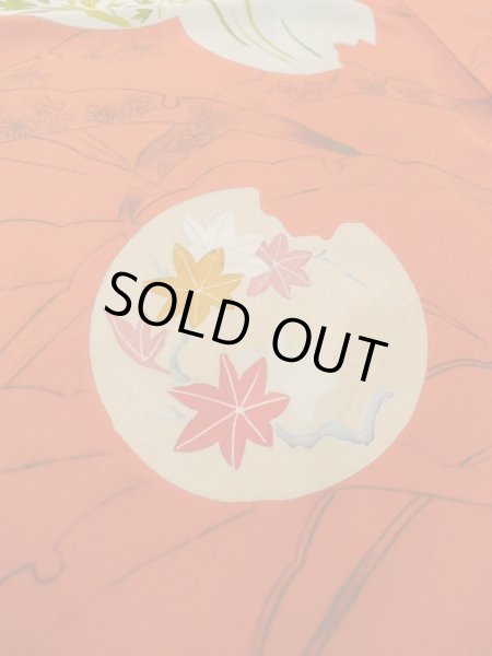 画像10: M0328O  付下げ 女性用着物  シルク(正絹)   橙色, ぼたん 【中古】 【USED】 【リサイクル】 ★★☆☆☆ (10)