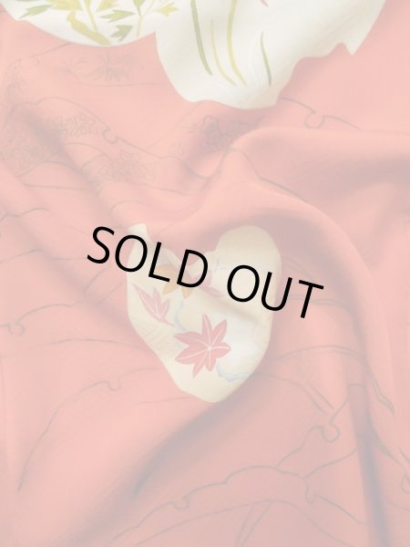 画像12: M0328O  付下げ 女性用着物  シルク(正絹)   橙色, ぼたん 【中古】 【USED】 【リサイクル】 ★★☆☆☆ (12)