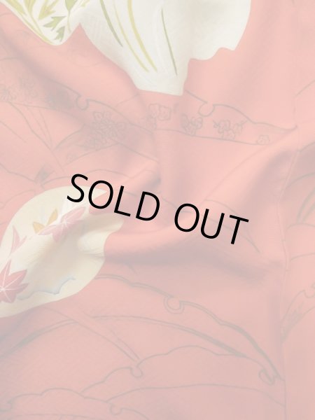 画像13: M0328O  付下げ 女性用着物  シルク(正絹)   橙色, ぼたん 【中古】 【USED】 【リサイクル】 ★★☆☆☆ (13)