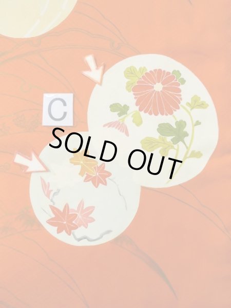 画像17: M0328O  付下げ 女性用着物  シルク(正絹)   橙色, ぼたん 【中古】 【USED】 【リサイクル】 ★★☆☆☆ (17)