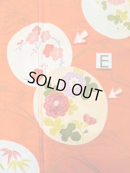 画像19: M0328O  付下げ 女性用着物  シルク(正絹)   橙色, ぼたん 【中古】 【USED】 【リサイクル】 ★★☆☆☆ (19)