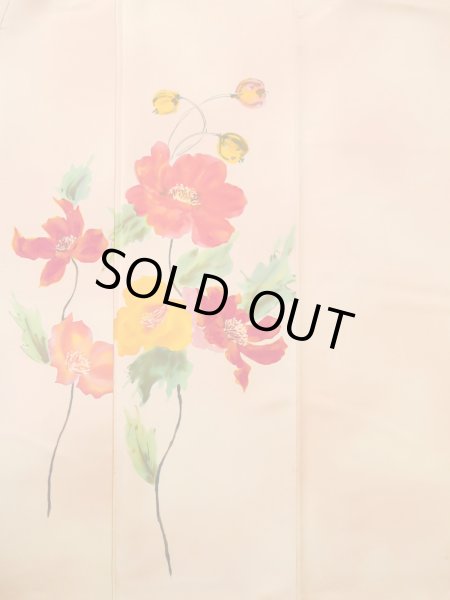 画像4: M0328P  付下げ 女性用着物  シルク（正絹） 淡い 薄い 橙色, 花 【中古】 【USED】 【リサイクル】 ★★☆☆☆ (4)