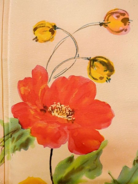 画像7: M0328P  付下げ 女性用着物  シルク(正絹) 淡い 薄い 橙色, 花 【中古】 【USED】 【リサイクル】 ★★☆☆☆ (7)