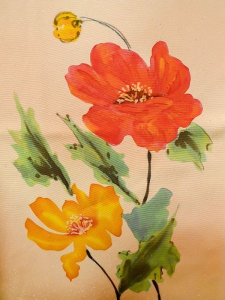 画像8: M0328P  付下げ 女性用着物  シルク(正絹) 淡い 薄い 橙色, 花 【中古】 【USED】 【リサイクル】 ★★☆☆☆ (8)